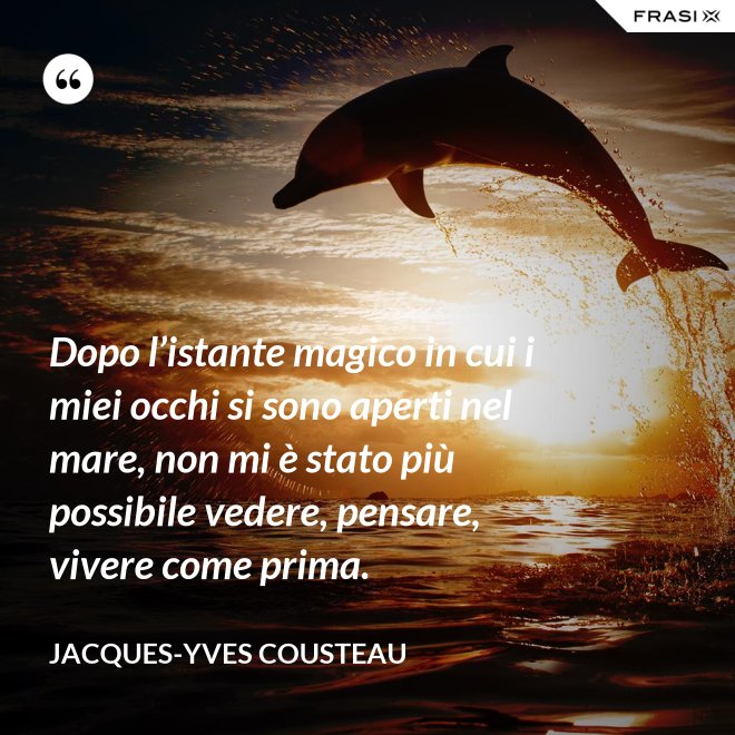 Dopo l’istante magico in cui i miei occhi si sono aperti nel mare, non mi è stato più possibile vedere, pensare, vivere come prima. - Jacques-Yves Cousteau