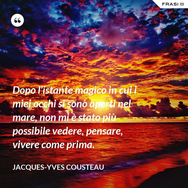 Dopo l’istante magico in cui i miei occhi si sono aperti nel mare, non mi è stato più possibile vedere, pensare, vivere come prima. - Jacques-Yves Cousteau