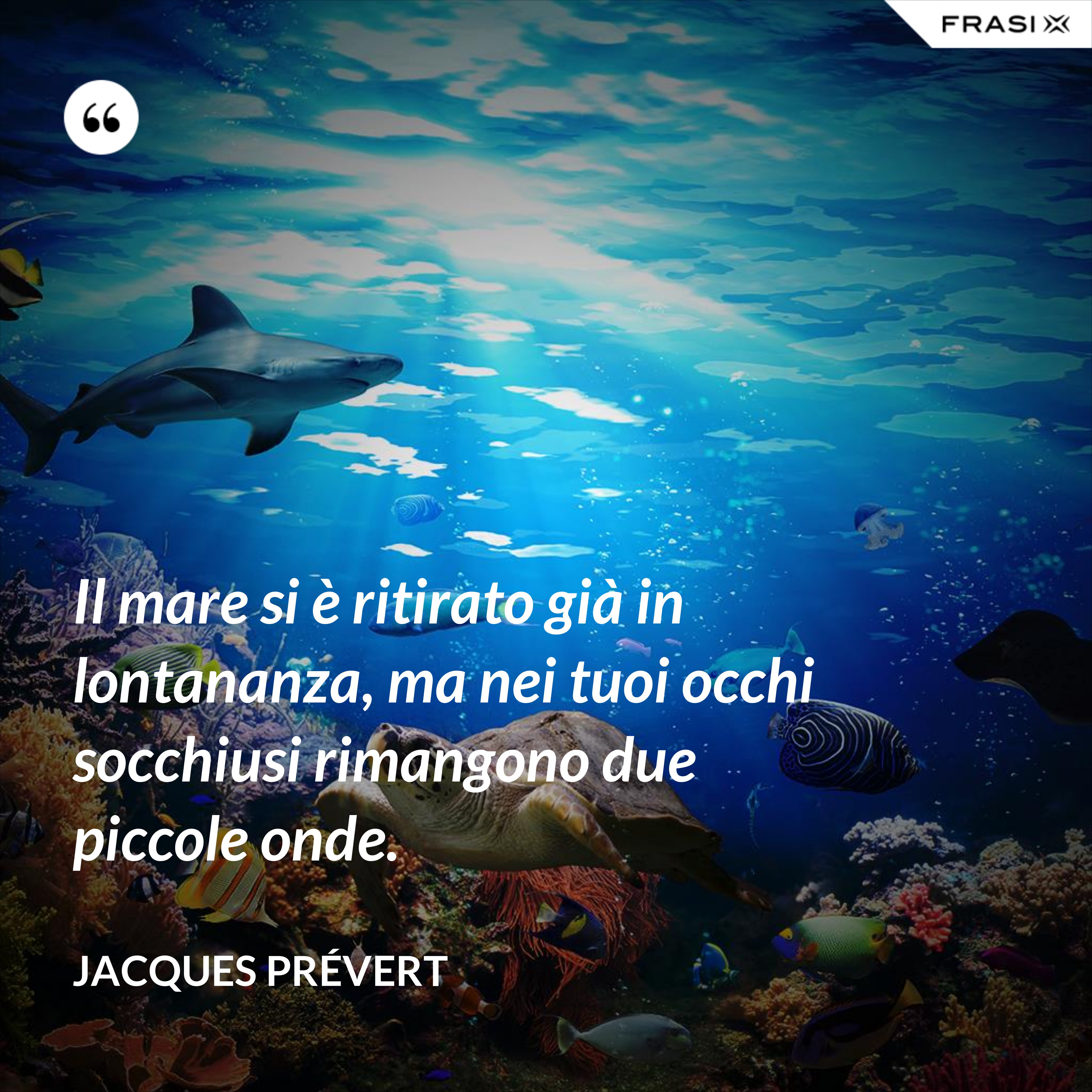 Il mare si è ritirato già in lontananza, ma nei tuoi occhi socchiusi rimangono due piccole onde. - Jacques Prévert