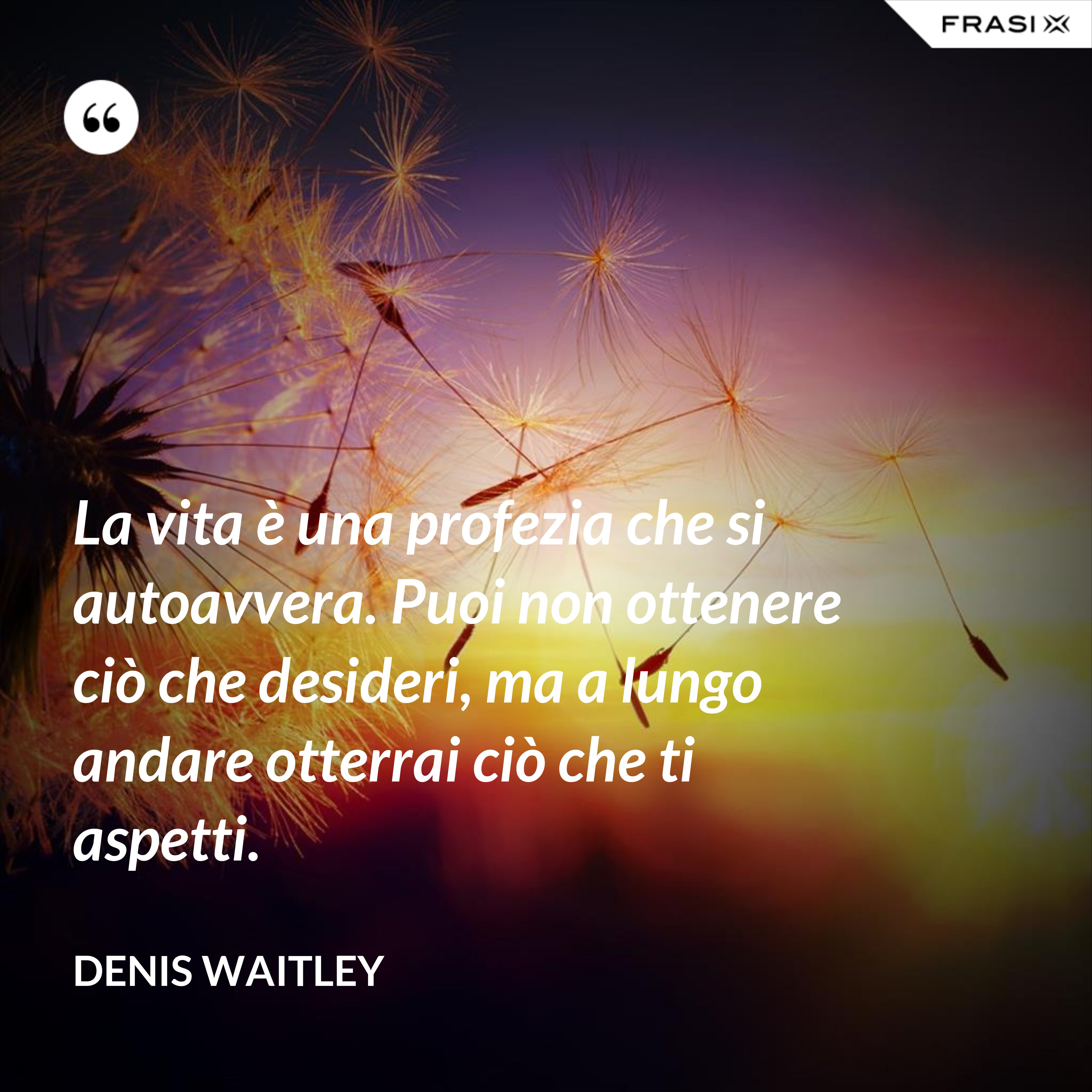 La vita è una profezia che si autoavvera. Puoi non ottenere ciò che desideri, ma a lungo andare otterrai ciò che ti aspetti. - Denis Waitley