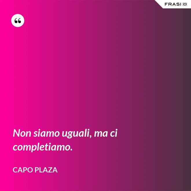 Non siamo uguali, ma ci completiamo. - Capo Plaza