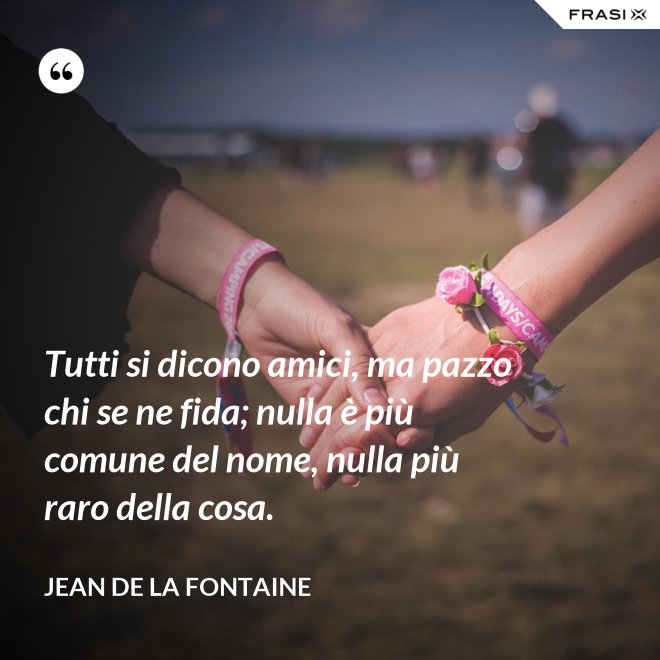Tutti si dicono amici, ma pazzo chi se ne fida; nulla è più comune del nome, nulla più raro della cosa. - Jean de La Fontaine
