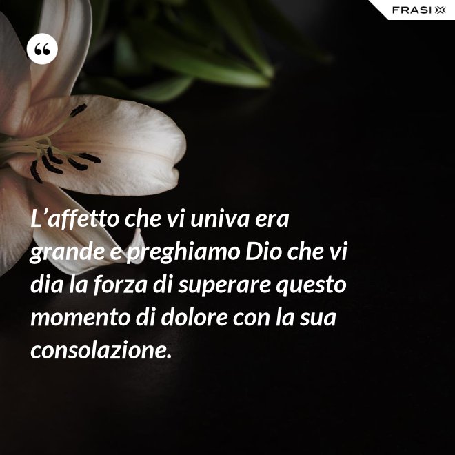 L’affetto che vi univa era grande e preghiamo Dio che vi dia la forza di superare questo momento di dolore con la sua consolazione. - Anonimo