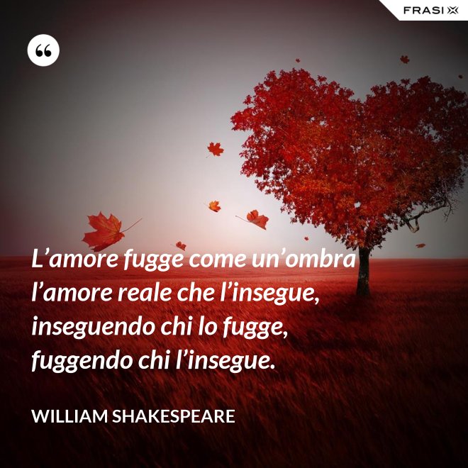 L’amore fugge come un’ombra l’amore reale che l’insegue, inseguendo chi lo fugge, fuggendo chi l’insegue. - William Shakespeare