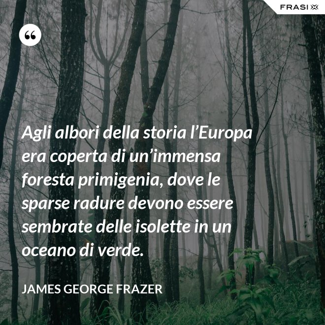 Agli albori della storia l’Europa era coperta di un’immensa foresta primigenia, dove le sparse radure devono essere sembrate delle isolette in un oceano di verde. - James George Frazer