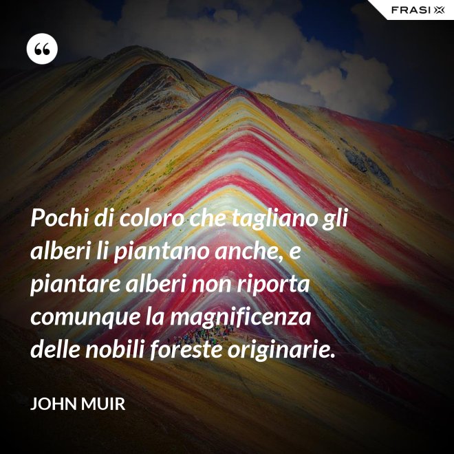 Pochi di coloro che tagliano gli alberi li piantano anche, e piantare alberi non riporta comunque la magnificenza delle nobili foreste originarie. - John Muir