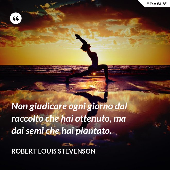 Non giudicare ogni giorno dal raccolto che hai ottenuto, ma dai semi che hai piantato. - Robert Louis Stevenson