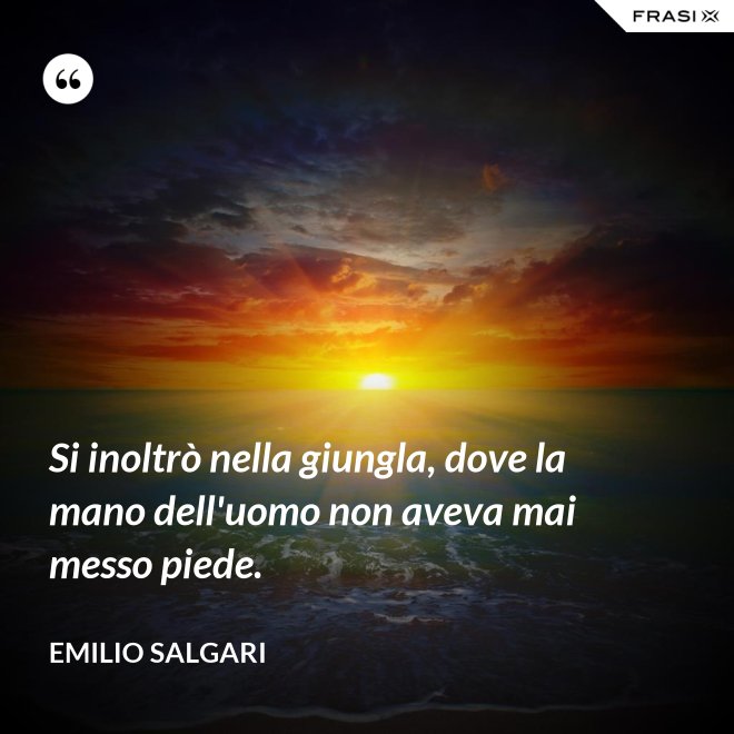 Si inoltrò nella giungla, dove la mano dell'uomo non aveva mai messo piede. - Emilio Salgari