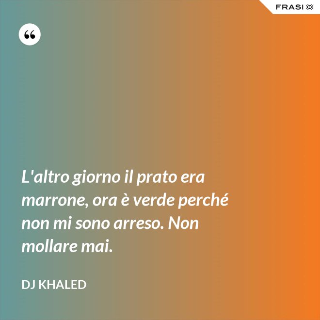 L'altro giorno il prato era marrone, ora è verde perché non mi sono arreso. Non mollare mai. - DJ Khaled