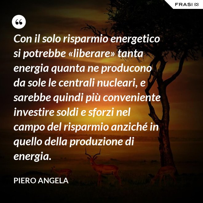 Con il solo risparmio energetico si potrebbe «liberare» tanta energia quanta ne producono da sole le centrali nucleari, e sarebbe quindi più conveniente investire soldi e sforzi nel campo del risparmio anziché in quello della produzione di energia. - Piero Angela