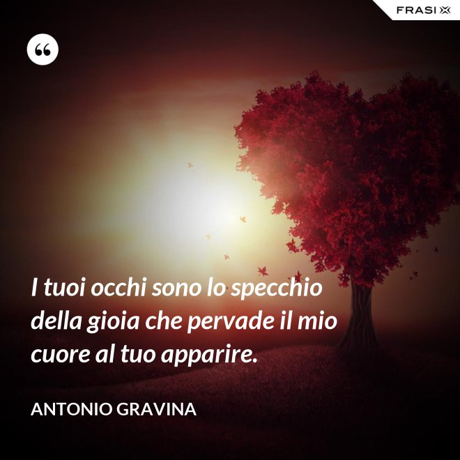 I tuoi occhi sono lo specchio della gioia che pervade il mio cuore al tuo apparire. - Antonio Gravina