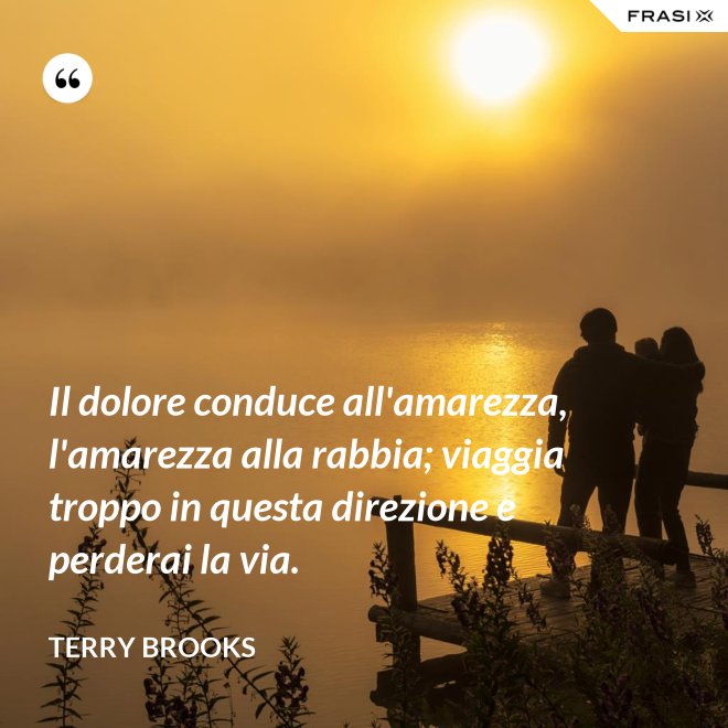 Il dolore conduce all'amarezza, l'amarezza alla rabbia; viaggia troppo in questa direzione e perderai la via. - Terry Brooks