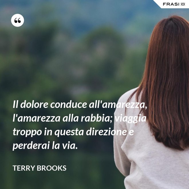 Il dolore conduce all'amarezza, l'amarezza alla rabbia; viaggia troppo in questa direzione e perderai la via. - Terry Brooks