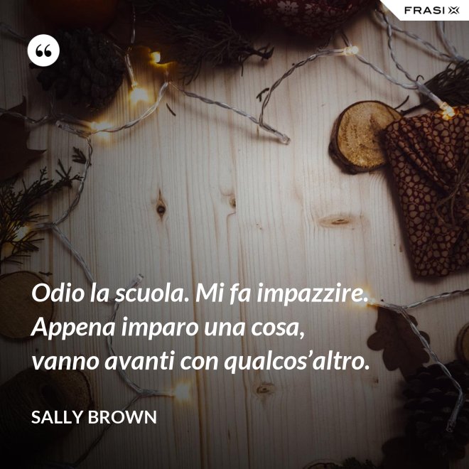 Odio la scuola. Mi fa impazzire. Appena imparo una cosa, vanno avanti con qualcos’altro. - Sally Brown