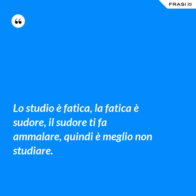 Lo studio è fatica, la fatica è sudore, il sudore ti fa ammalare, quindi è meglio non studiare. - Anonimo