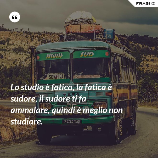 Lo studio è fatica, la fatica è sudore, il sudore ti fa ammalare, quindi è meglio non studiare. - Anonimo