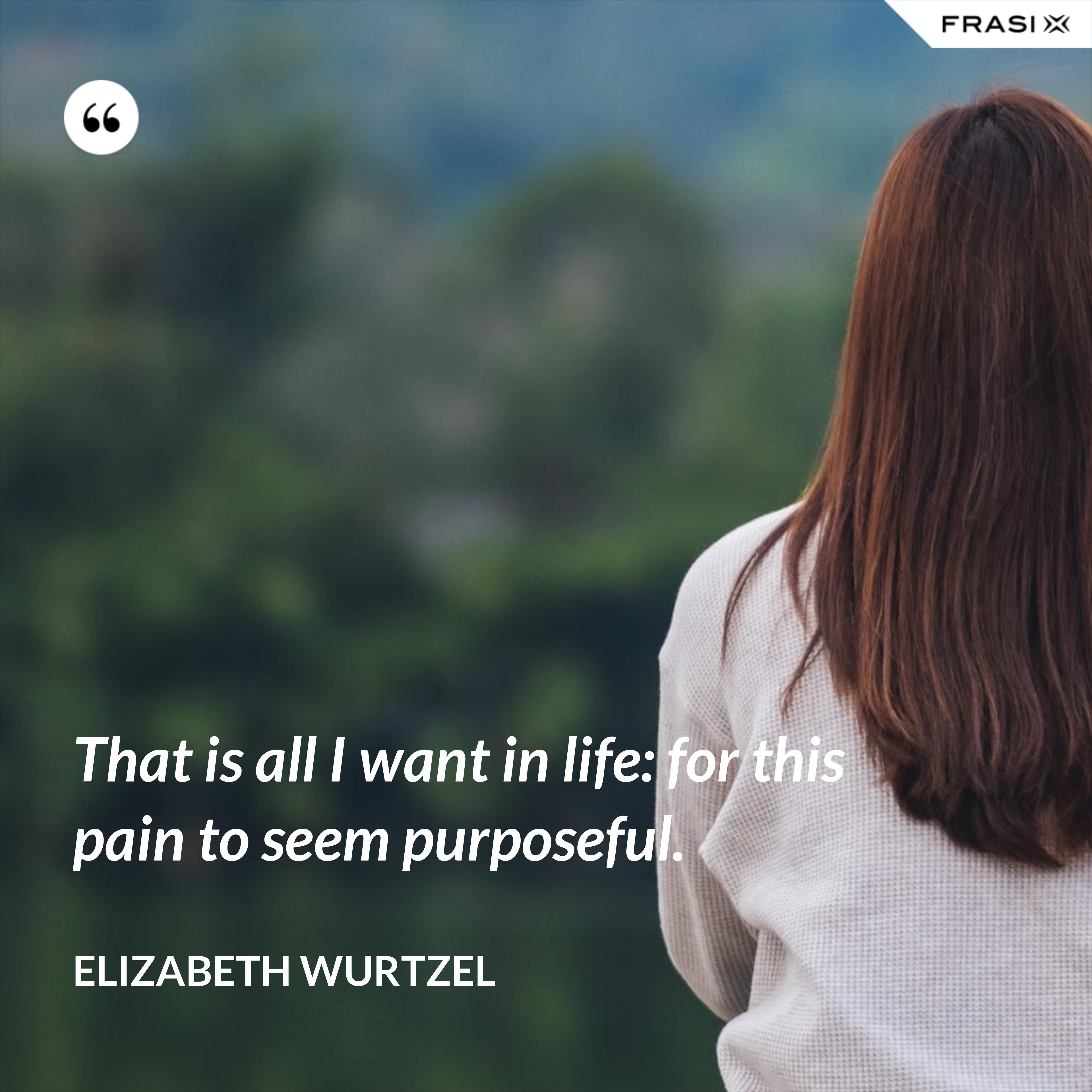 That is all I want in life: for this pain to seem purposeful. - Elizabeth Wurtzel