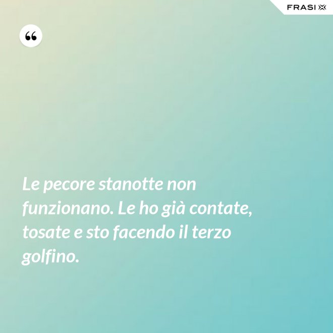 Le pecore stanotte non funzionano. Le ho già contate, tosate e sto facendo il terzo golfino. - Anonimo