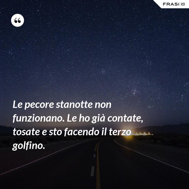 Le pecore stanotte non funzionano. Le ho già contate, tosate e sto facendo il terzo golfino. - Anonimo