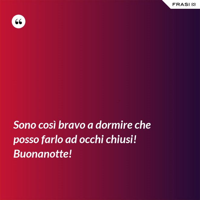 Sono così bravo a dormire che posso farlo ad occhi chiusi! Buonanotte! - Anonimo