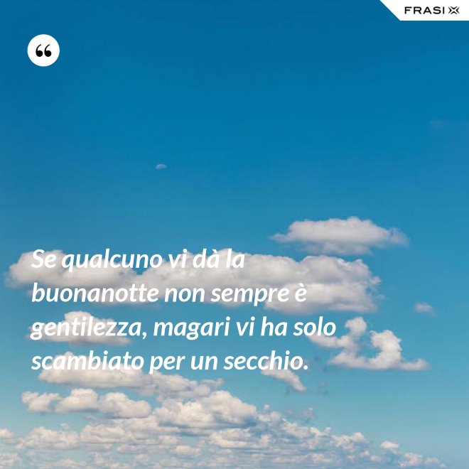 Se qualcuno vi dà la buonanotte non sempre è gentilezza, magari vi ha solo scambiato per un secchio. - Anonimo