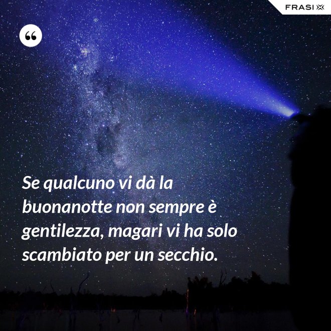 Se qualcuno vi dà la buonanotte non sempre è gentilezza, magari vi ha solo scambiato per un secchio. - Anonimo