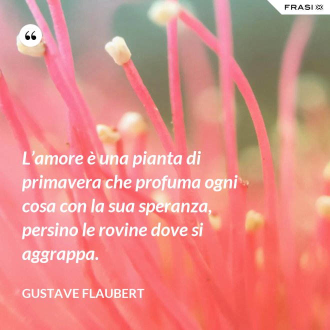 L’amore è una pianta di primavera che profuma ogni cosa con la sua speranza, persino le rovine dove si aggrappa. - Gustave Flaubert