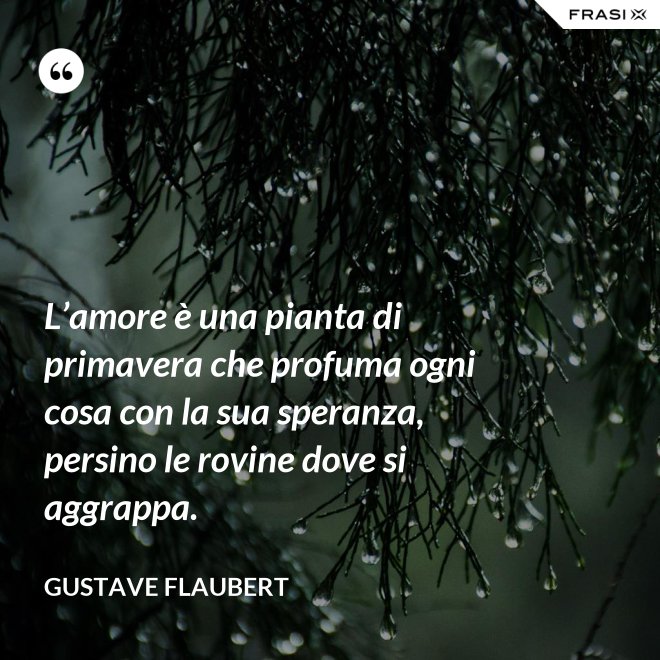 L’amore è una pianta di primavera che profuma ogni cosa con la sua speranza, persino le rovine dove si aggrappa. - Gustave Flaubert