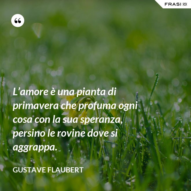 L’amore è una pianta di primavera che profuma ogni cosa con la sua speranza, persino le rovine dove si aggrappa. - Gustave Flaubert