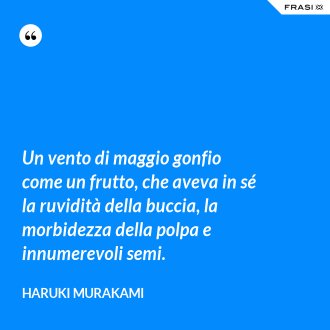 Un vento di maggio gonfio come un frutto, che aveva in sé la ruvidità della buccia, la morbidezza della polpa e innumerevoli semi. - Haruki Murakami