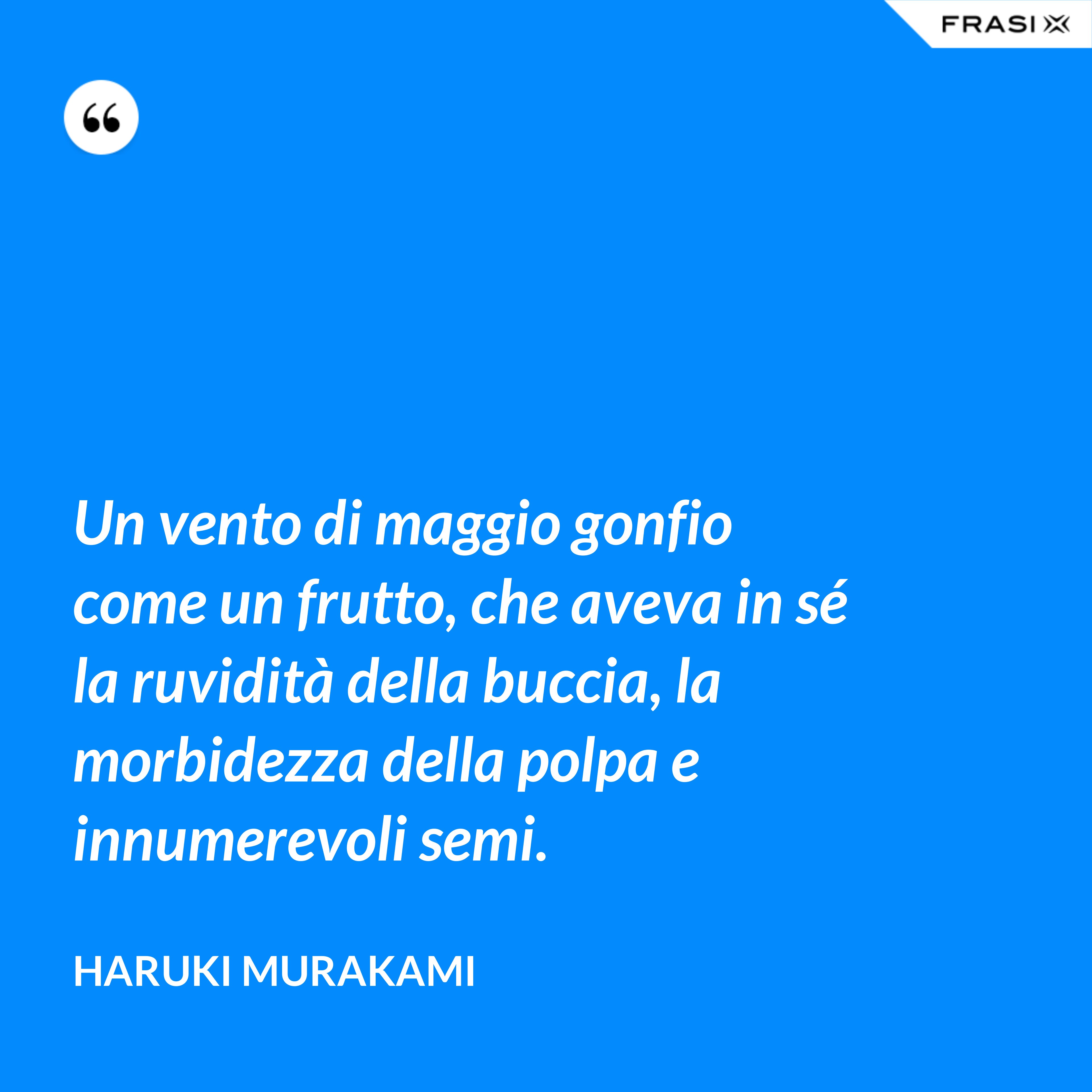 Un vento di maggio gonfio come un frutto, che aveva in sé la ruvidità della buccia, la morbidezza della polpa e innumerevoli semi. - Haruki Murakami