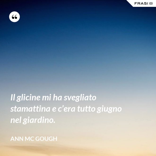 Il glicine mi ha svegliato stamattina e c’era tutto giugno nel giardino. - Ann Mc Gough