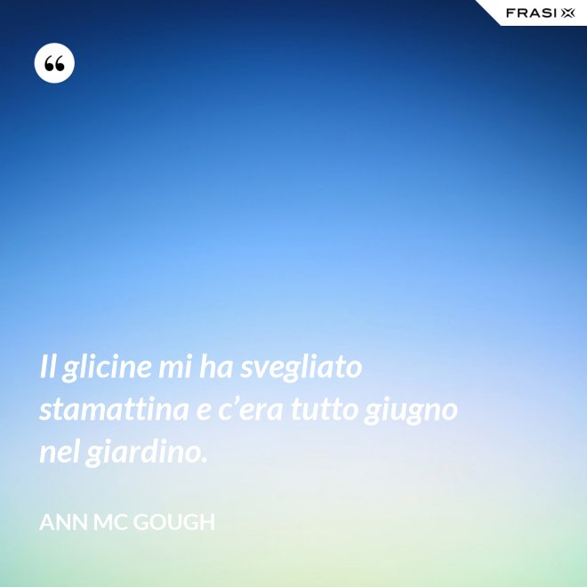 Il glicine mi ha svegliato stamattina e c’era tutto giugno nel giardino. - Ann Mc Gough