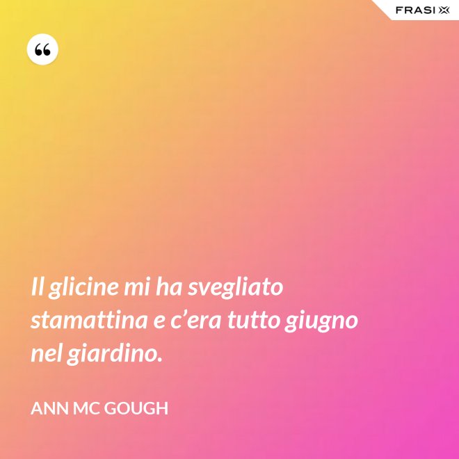 Il glicine mi ha svegliato stamattina e c’era tutto giugno nel giardino. - Ann Mc Gough