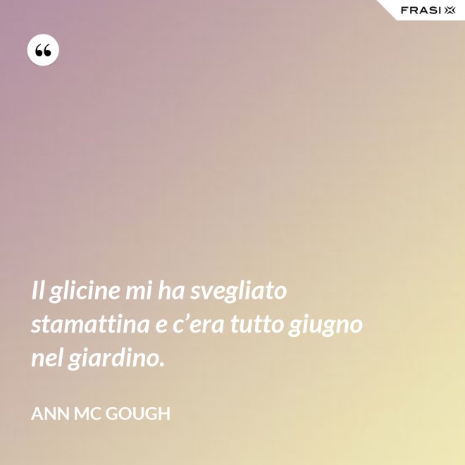 Il glicine mi ha svegliato stamattina e c’era tutto giugno nel giardino. - Ann Mc Gough