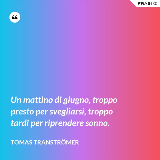 Un mattino di giugno, troppo presto per svegliarsi, troppo tardi per riprendere sonno. - Tomas Tranströmer