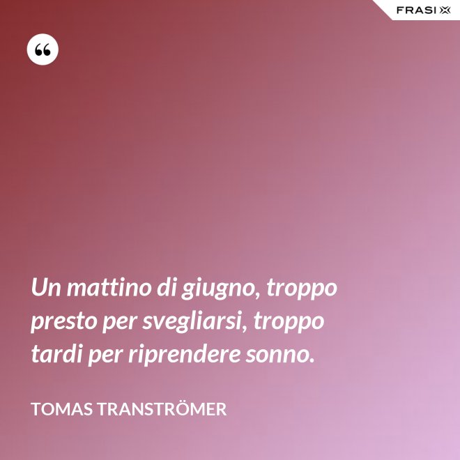 Un mattino di giugno, troppo presto per svegliarsi, troppo tardi per riprendere sonno. - Tomas Tranströmer