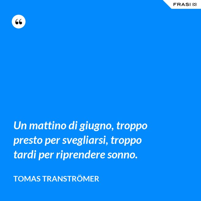 Un mattino di giugno, troppo presto per svegliarsi, troppo tardi per riprendere sonno. - Tomas Tranströmer