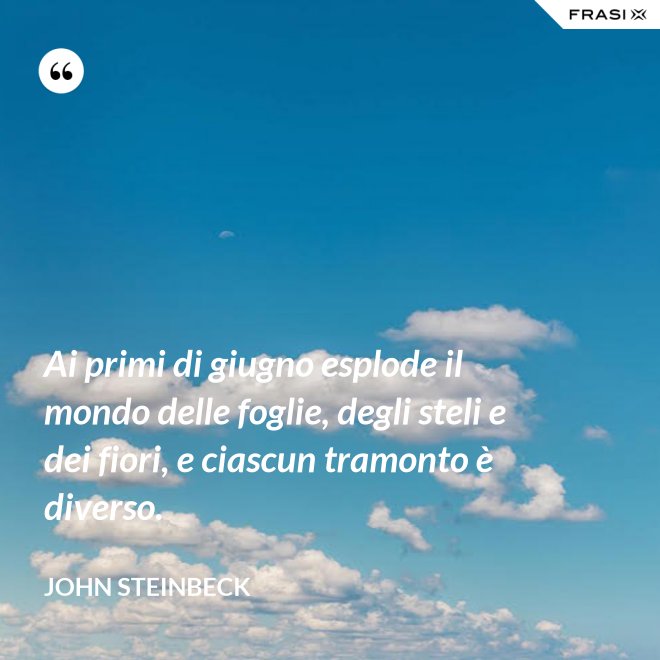 Ai primi di giugno esplode il mondo delle foglie, degli steli e dei fiori, e ciascun tramonto è diverso. - John Steinbeck