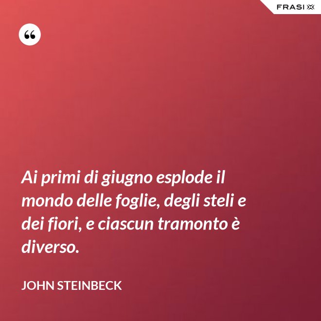 Ai primi di giugno esplode il mondo delle foglie, degli steli e dei fiori, e ciascun tramonto è diverso. - John Steinbeck
