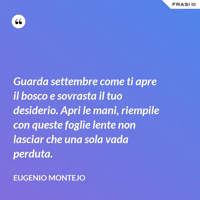 Guarda settembre come ti apre il bosco e sovrasta il tuo desiderio. Apri le mani, riempile con queste foglie lente non lasciar che una sola vada perduta. - Eugenio Montejo