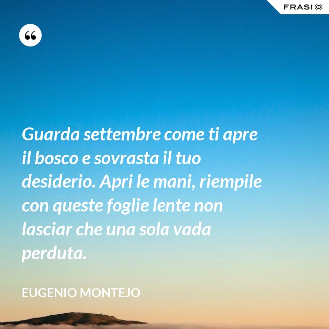 Guarda settembre come ti apre il bosco e sovrasta il tuo desiderio. Apri le mani, riempile con queste foglie lente non lasciar che una sola vada perduta. - Eugenio Montejo