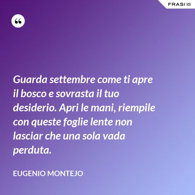 Guarda settembre come ti apre il bosco e sovrasta il tuo desiderio. Apri le mani, riempile con queste foglie lente non lasciar che una sola vada perduta. - Eugenio Montejo