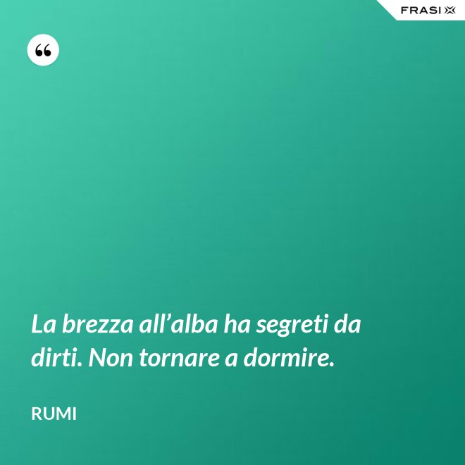 La brezza all’alba ha segreti da dirti. Non tornare a dormire. - Rumi