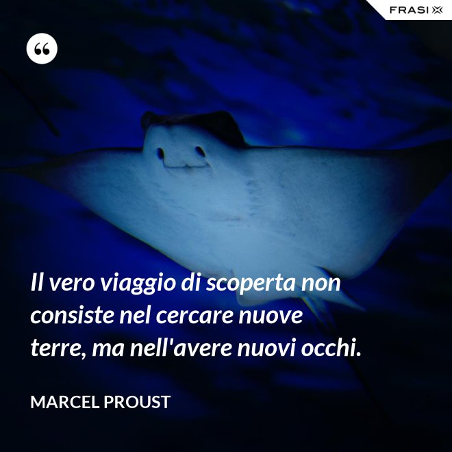 Il vero viaggio di scoperta non consiste nel cercare nuove terre, ma nell'avere nuovi occhi. - Marcel Proust
