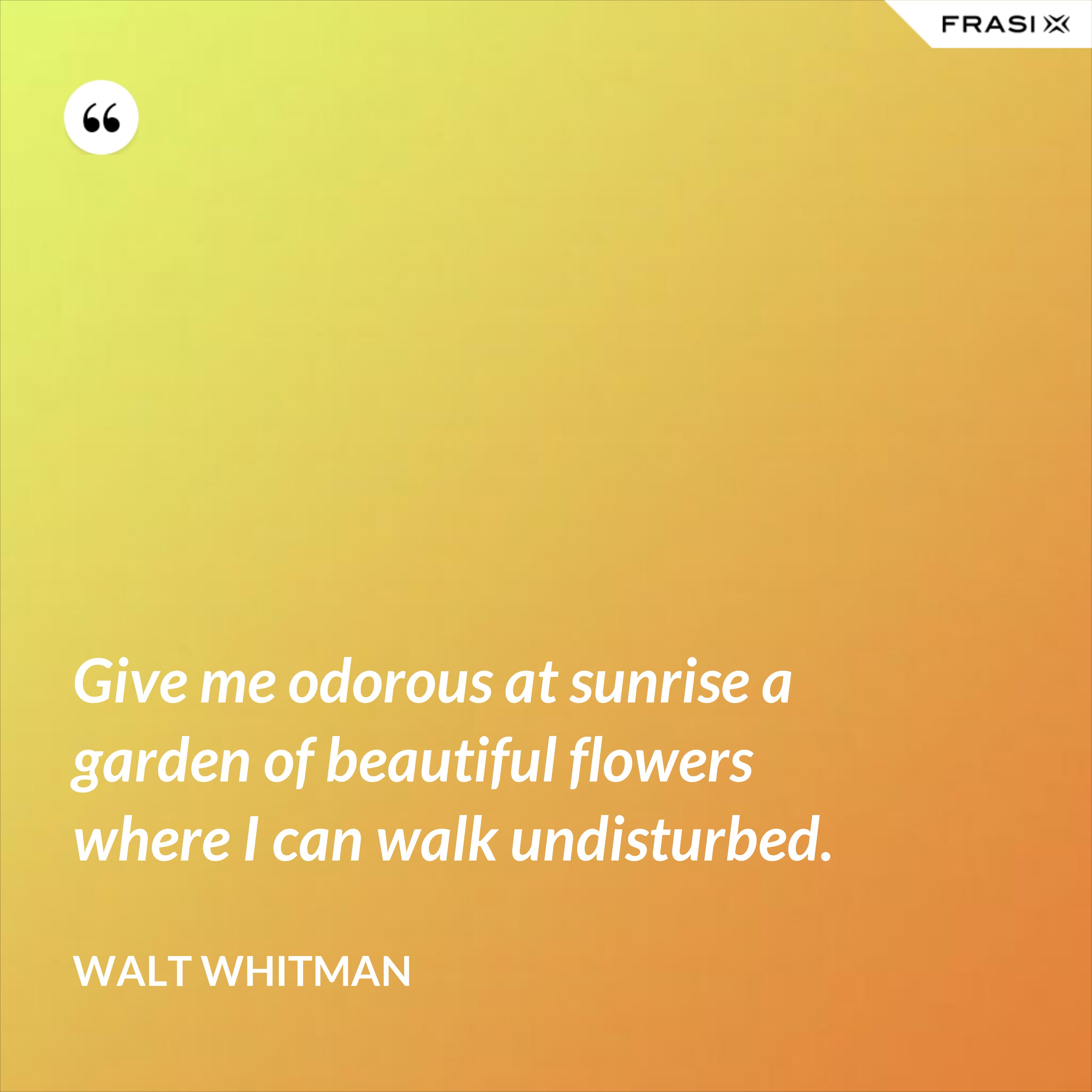 Give me odorous at sunrise a garden of beautiful flowers where I can walk undisturbed. - Walt Whitman