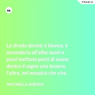 La strada dorme: è bianca, è secondaria all’alba suoni e passi mettono pezzi di suono dentro il sogno una tessera, l’altra, nel mosaico che vive. - Antonella Anedda