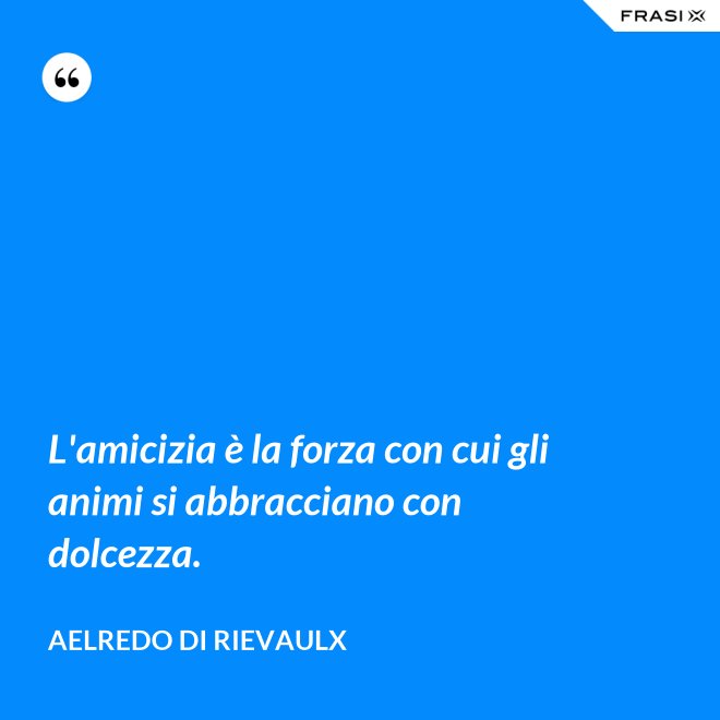 L'amicizia è la forza con cui gli animi si abbracciano con dolcezza. - Aelredo di Rievaulx
