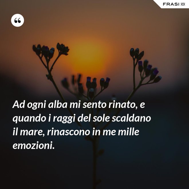 Ad ogni alba mi sento rinato, e quando i raggi del sole scaldano il mare, rinascono in me mille emozioni. - Anonimo