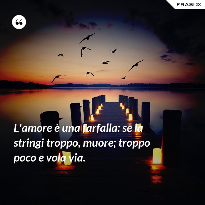 L'amore è una farfalla: se la stringi troppo, muore; troppo poco e vola via. - Anonimo